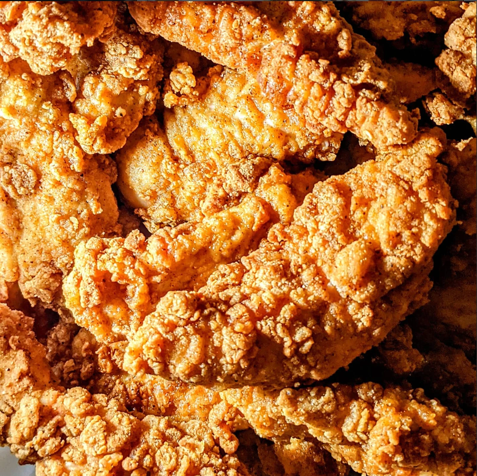 Close-up of crispy golden chicken
