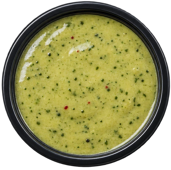 Bird’s-eye view of THAI GREEN CURRY sauce in a dipping pot